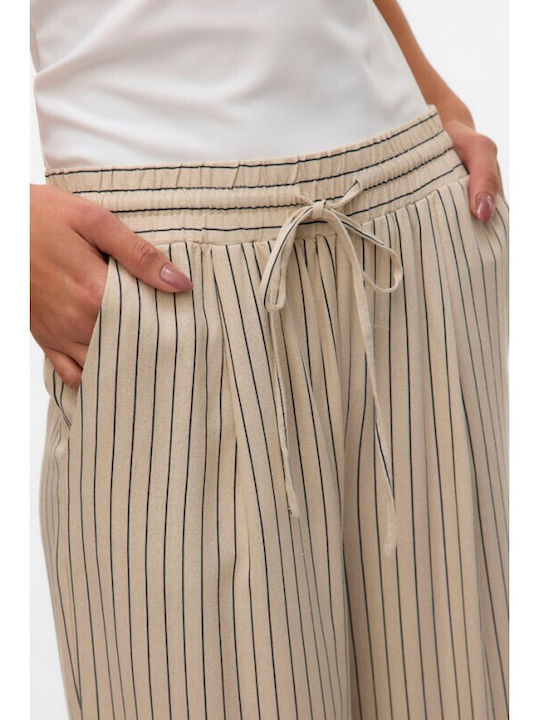 Damen Stoffhose Gestreift Beige