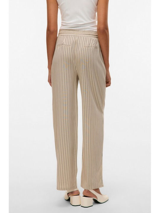 Damen Stoffhose Gestreift Beige