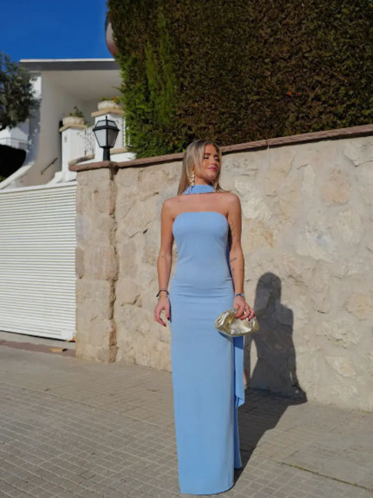 Maxi Φόρεμα για Γάμο / Βάπτιση Strapless Γαλαζιο