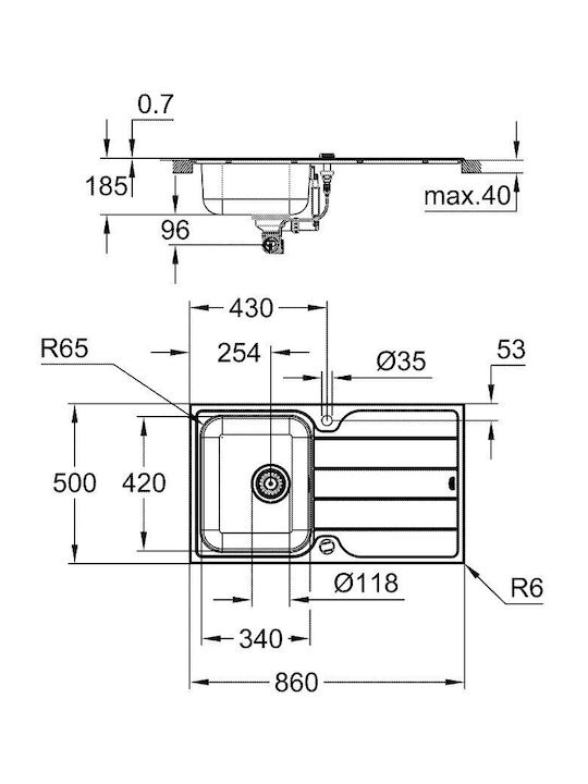 Grohe Chiuvetă Încastrabilă Inox M50xL86cm Gri