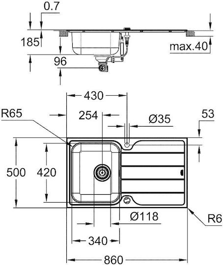 Grohe Chiuvetă Bucătărie Drop-In Inox L50xL86cm Gri Grohe Chiuvetă Bucătărie Drop-In Inox L50xL86cm Gri