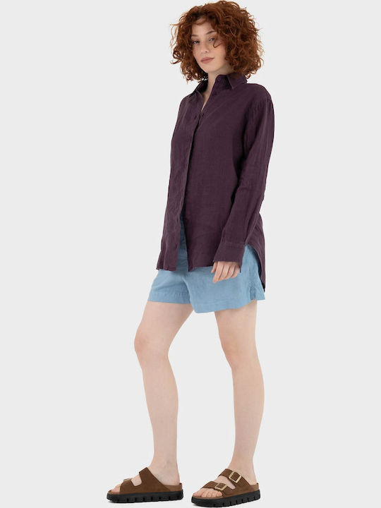 Long Sleeve Women's Linen Shirt Dark Red