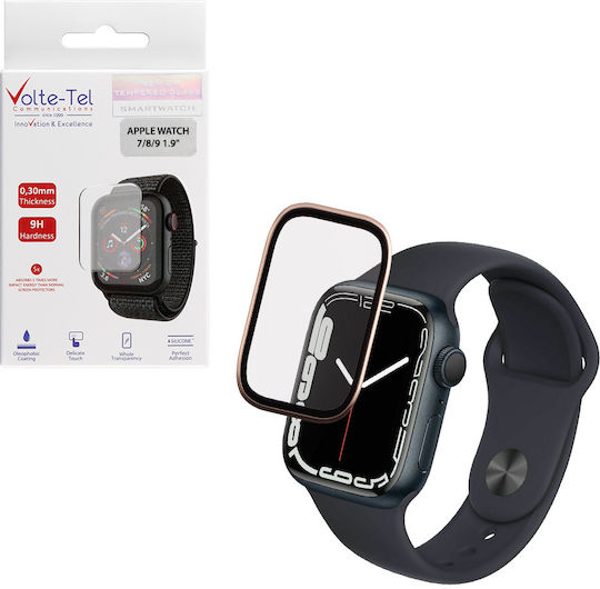 Volte-tel Tempered Glass Apple Watch 7 8 9 45mm 3d Curved Aluminium 1.9'' 0.30mm Full Cover & Installation Tool Gold 5205308417054
