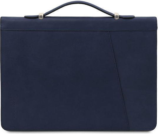 Leather Document Briefcase Handle Cesare Dark Blue