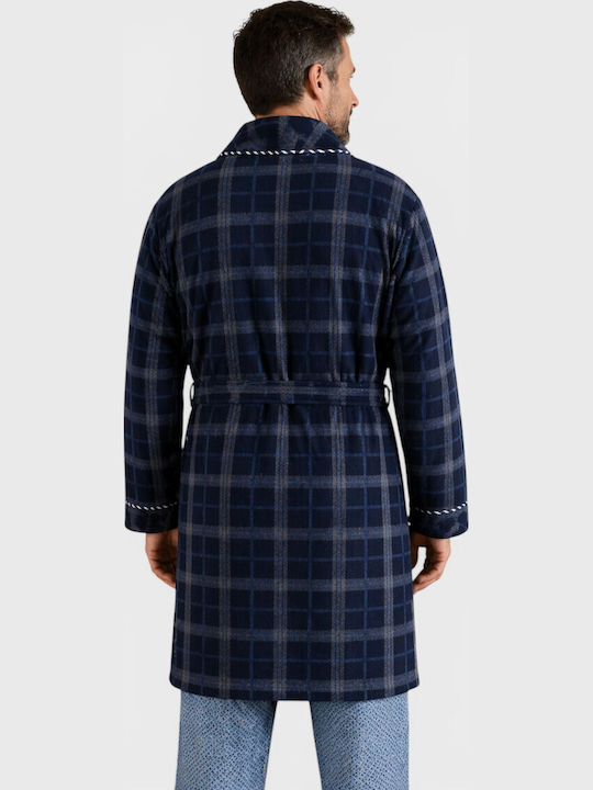 Men's Blue Checked Robe Collection Fleece Cl103-2-Blue