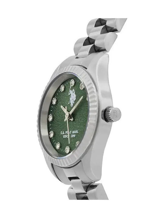 U.S. Polo Assn. Damenuhr Batterie mit Silber Metall-Armband
