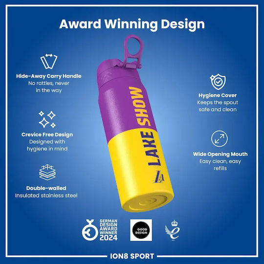 Ion8 Recyclable Stainless Steel Thermos Bottle BPA Free 750ml Nba La Lakers with Straw