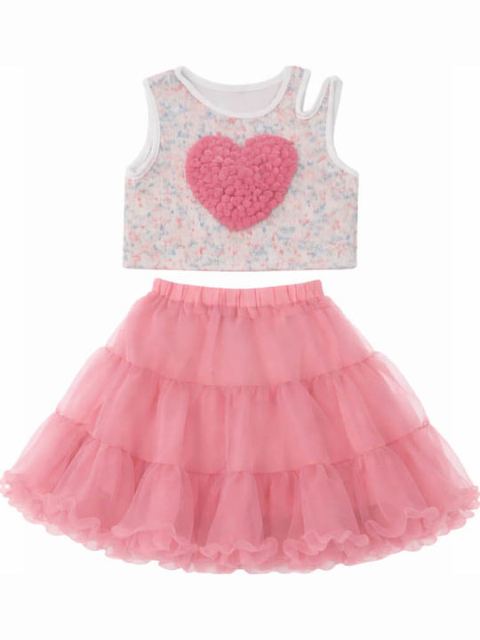 Kids Set with Skirt Summer 2 Pieces Pink Lulu