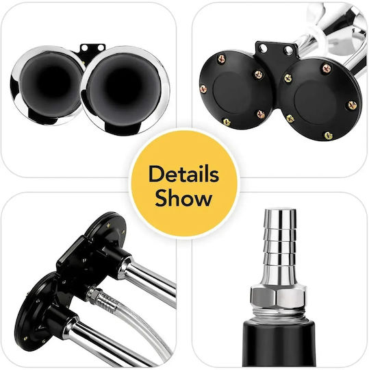 Claxon Electric Cu 2 Cornuri Compresor Zola 12v 150 Db Universal Crom Accesorii Montare Metalice