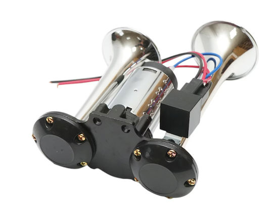 Claxon Electric Cu 2 Cornuri Compresor Zola 12v 150 Db Universal Crom Accesorii Montare Metalice