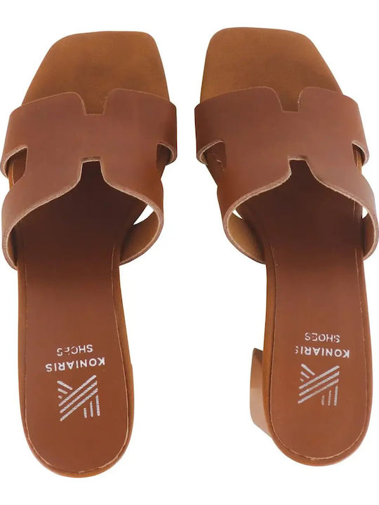 Mules With Chunky High Heel In Tabac Brown Color