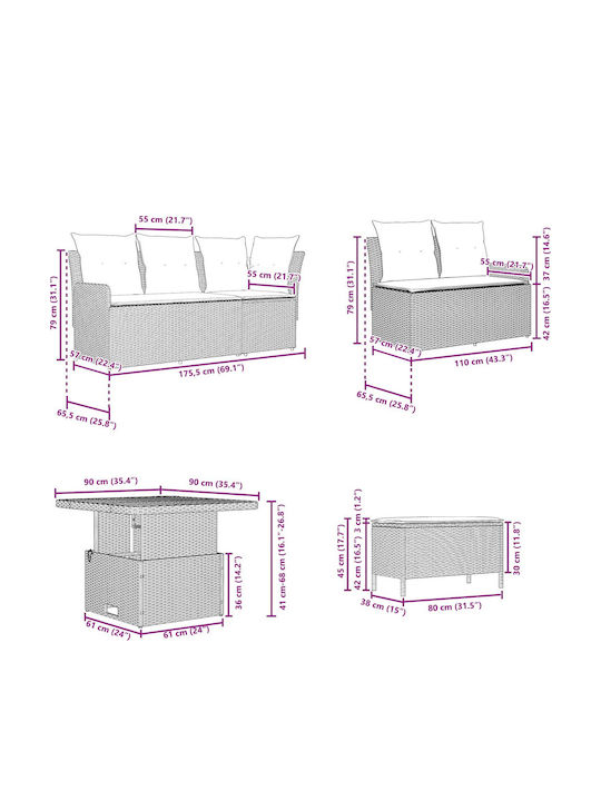 Set Cameră De Zi Pentru Exterior 5 Piese Bej Și Crem Cu Perne