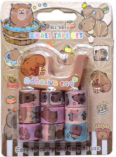 Set Washi Tape Capybara Cutting Base & Adhesive Tapes 2 Colors 1 Piece