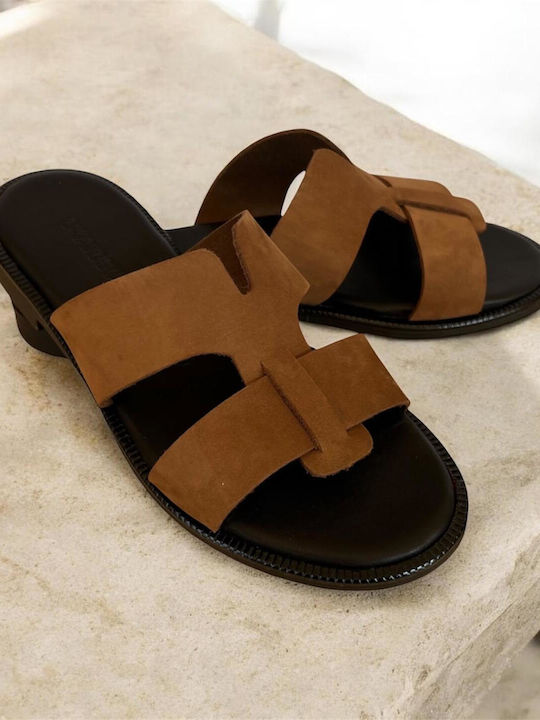 Leather Women's Flat Sandals Brown