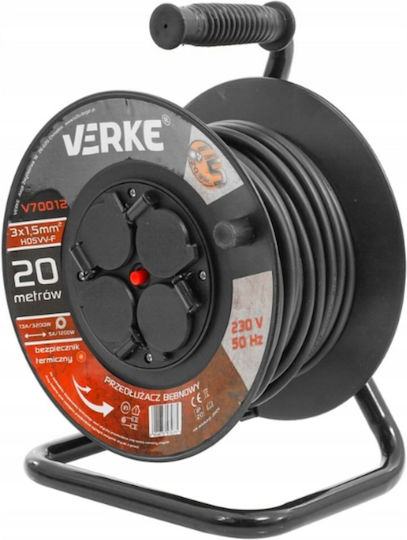 Verke Cablu de prelungire cu role 4 locuri cu lungimea de 20m Diametru 3 x 1.5mm² Cupru