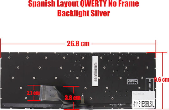 Spanish Laptop Keyboard Asus Vivobook S13 S330 S330un S330ua S330fa S330fn S330fl X330 X330un X330ua X330fa X330fn X330fl 90nb0jf1-r31ge0 ES Without Frame Backlit Silver Code 41451esblsil