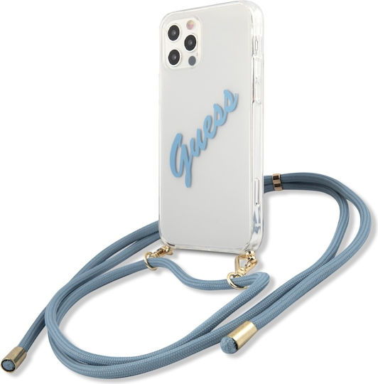 Guess Script Vintage Back Cover Πλαστικό με Λουράκι Μπλε (iPhone 12 / 12 Pro)