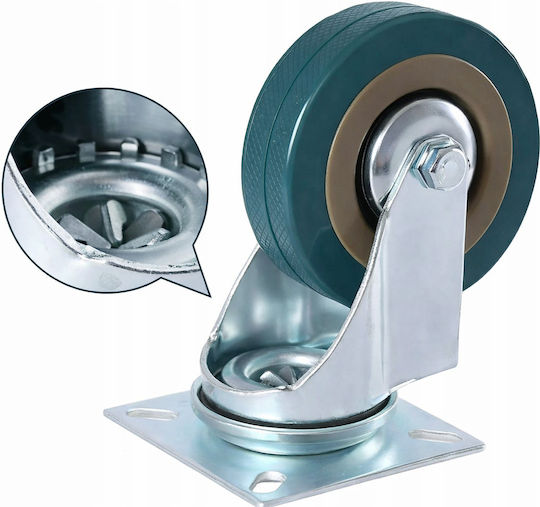Set 4 Roți Rotative Placă Zola 75 X 20 Mm Cărucioare Mobilier 360° Rotire Silentioase Cauciuc Tehnic Oțel Galvanizat Verde