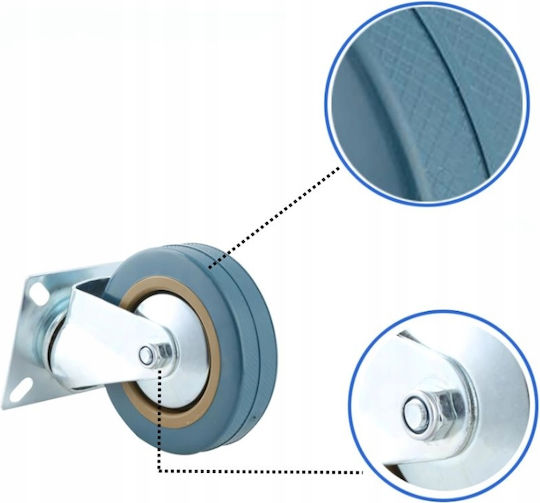Set 4 Roți Rotative Placă Zola 100 X 25 Mm Cărucioare Mobilier 360° Rotire Silentioase Cauciuc Tehnic Oțel Galvanizat Albastru