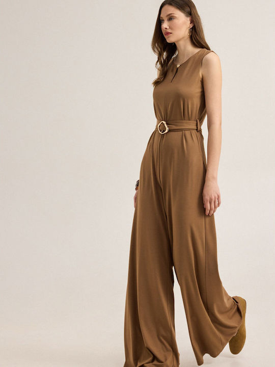 Women's Sleeveless Brown Jumpsuit