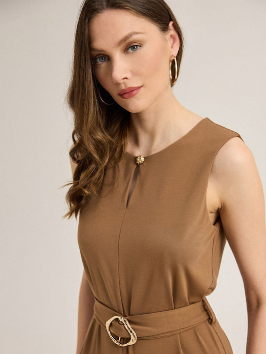 Women's Sleeveless Brown Jumpsuit