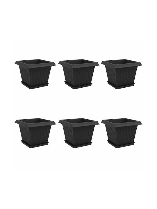 vidaXL Set of 6 Black Plastic Flower Pots