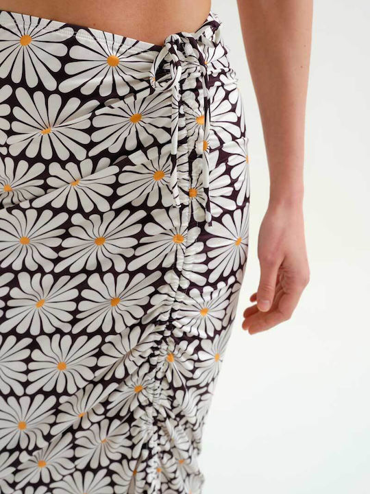 Skirt Pareo Geometric Floral Print Black Compania Fantastica