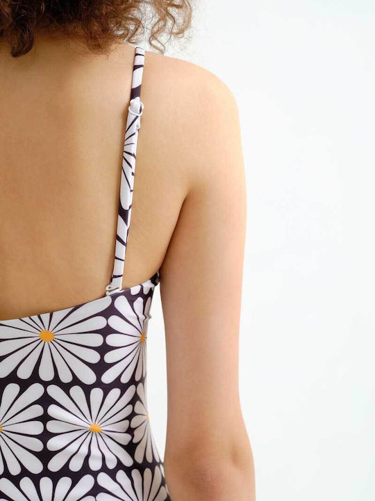 One Piece Swimsuit with Removable Padding Floral Black
