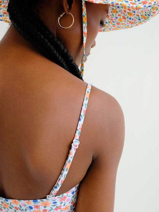 One Piece Swimsuit With Removable Padding Floral Ecru