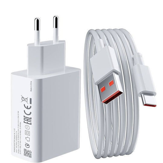 Xiaomi Φορτιστής με Θύρα USB-A και Καλώδιο USB-C 33W Quick Charge 3.0 Λευκός (MDY-11-EZ Bulk)