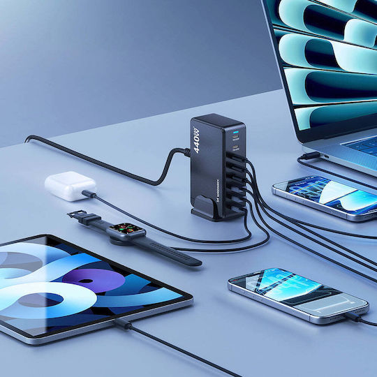 Wozinsky Charging Stand GaN with 3 USB-A Ports and 5 USB-C Ports 440W Power Delivery / Quick Charge 4.0 in Black color (WSL-440)