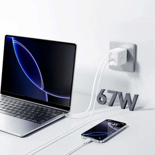 Joyroom Φορτιστής GaN με Θύρα USB-C και Καλώδιο USB-C 67W Power Delivery Λευκός (JR-TCL06)