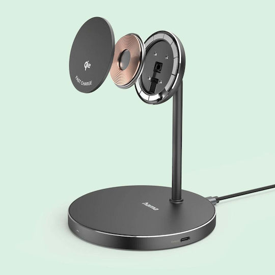 HAMA Аσύρματο Зарядно Устройство Qi2 с USB-C Изходен Порт 15W Черно (00201737)