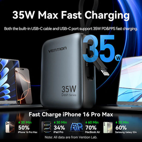Vention FHF Power Bank 10000mAh 35W with USB-C Power Delivery Port Gray