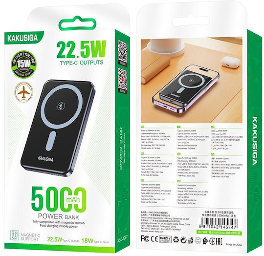 Kakusiga KSC-1267 MagSafe Power Bank 5000mAh με Θύρα USB-C Μαύρο