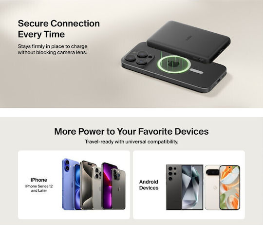 Belkin BoostCharge Slim Magnetic Power Bank 5000mAh 5W with USB-C Port Black