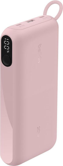 Belkin Power Bank 20000mAh 20W mit USB-A Ausgangsanschlüsse und 2 USB-C Ausgangsanschlüsse Stromlieferung Rosa