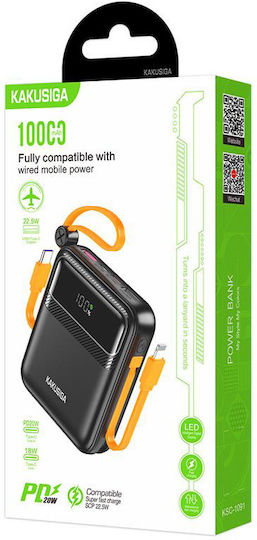 Kakusiga KSC-1091 Power Bank 10000mAh 22.5W με 2 Θύρες USB-A και Θύρα USB-C Power Delivery Μαύρο