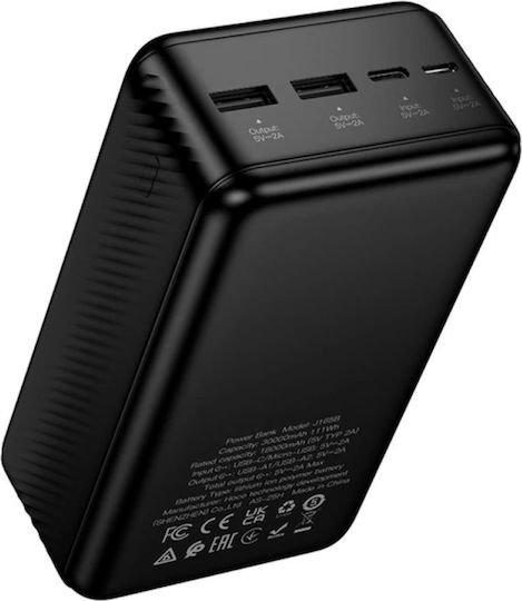 Hoco J165B Power Bank 30000mAh with 2 USB-A Ports and 2 USB-C Ports Black