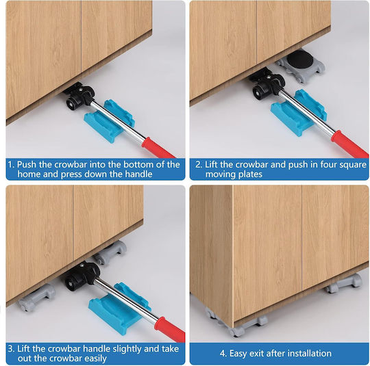 Kit Mobilier Pentru Ridicare și Transport Zola Capacitate De Încărcare 150 Kg 1 Manetă Mâner 32 Cm 4 Suporturi Roți 10 X 7.5 Cm
