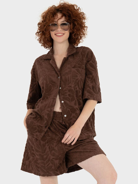 Damen Bermudas Terry Braun