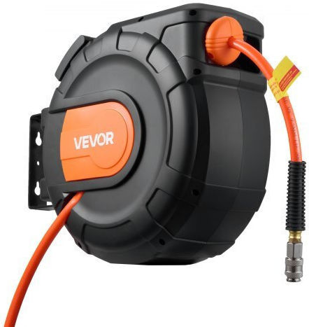 Vevor Retractable Air Hose Reel 20m X 9.5mm Pvc Air Hose Max 300psi Enclosed Air-compressor Hoses Reel Auto Rewind 2m Lead In 180° Swivel Ceiling Wall Mount Garages Workshops