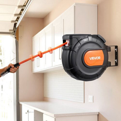Vevor Retractable Air Hose Reel 20m X 9.5mm Pvc Air Hose Max 300psi Enclosed Air-compressor Hoses Reel Auto Rewind 2m Lead In 180° Swivel Ceiling Wall Mount Garages Workshops