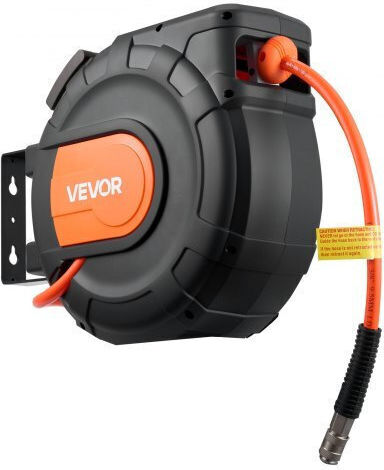 Vevor Retractable Air Hose Reel 20m X 9.5mm Pvc Air Hose Max 300psi Enclosed Air-compressor Hoses Reel Auto Rewind 2m Lead In 180° Swivel Ceiling Wall Mount Garages Workshops