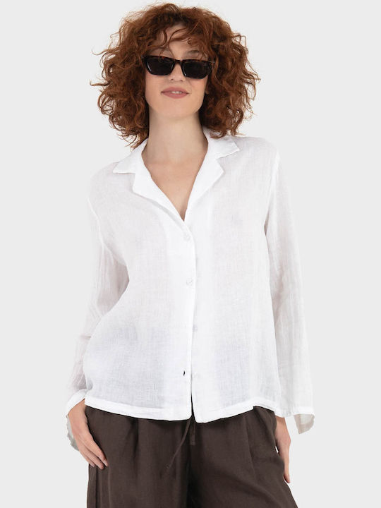 Long Sleeve Women's Linen Shirt White
