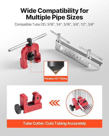Vevor Kit De Reparare Țevi Frână Unealtă De Flaring 45° Țeavă Frână 7,6 M X 4,76 Mm Acoperire Cupru 20 Racorduri 2 Conectori Îndoitore Țevi 3 1 Tăietor Țevi Pqgkgqyjkkgjhlipz001v0