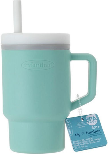 Infantino Детска Чаша с Дръжка и Сламка от Силикон Зелена 260ml