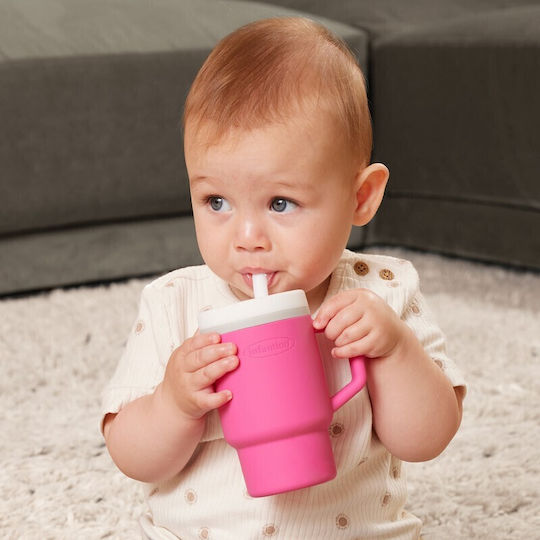 Infantino Toddler Cup with Handle and Straw Made of Pink Silicone 260ml