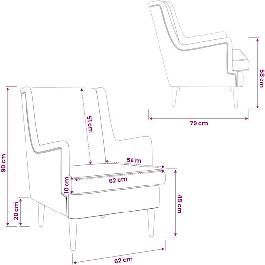Blue Armchair 62x79x90cm