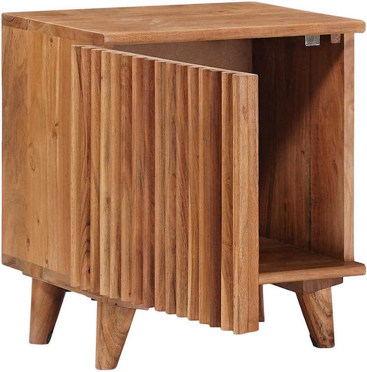 Bedside Table Made of Solid Wood and Glass Beige 40x30x45cm